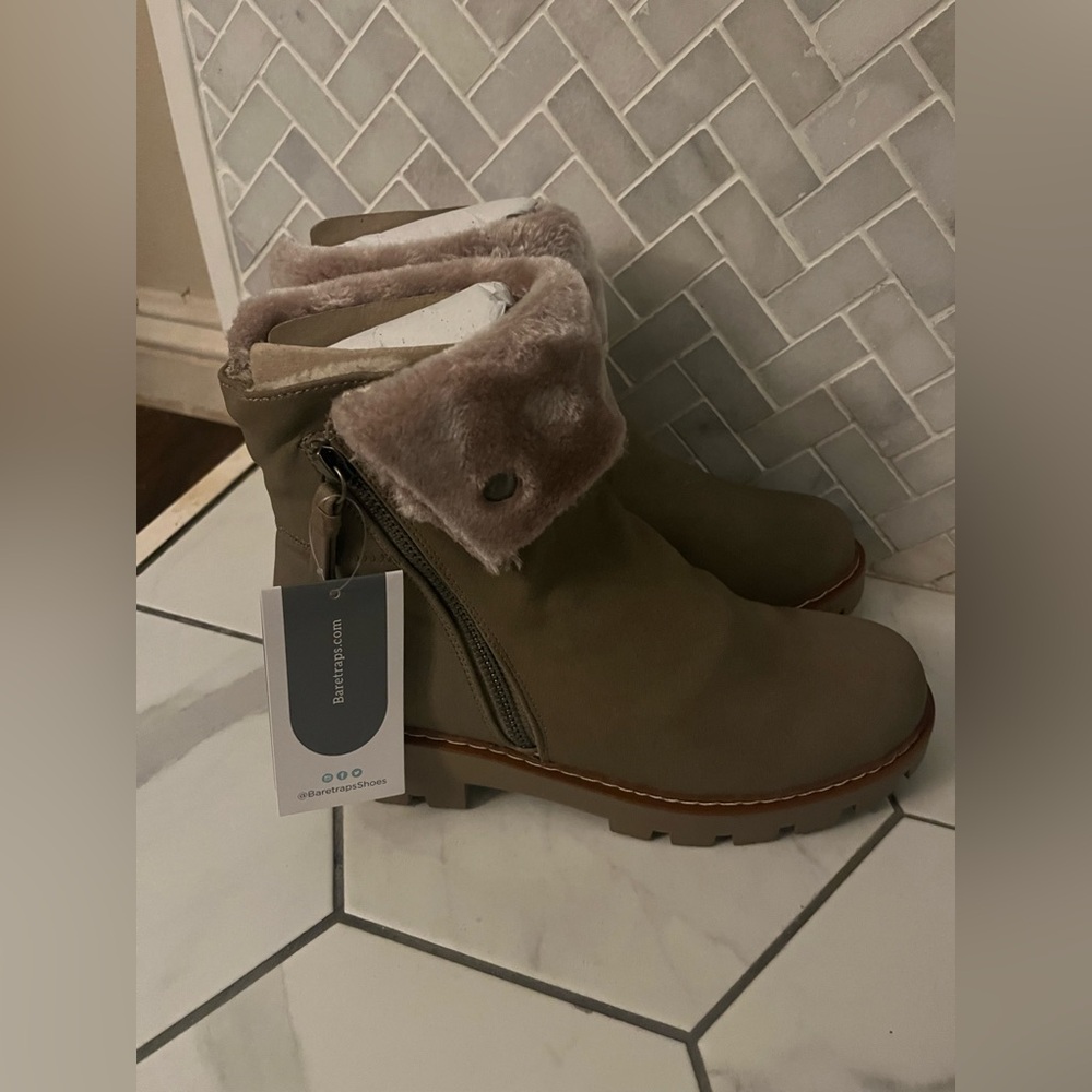 BareTraps Taupe Fold-Over Faux-Fur Ankle Boots